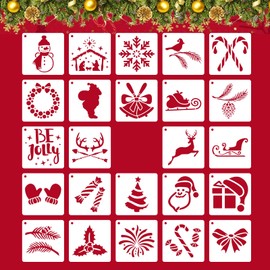 RTRTGS 24 Pieces Christmas Stencils Template Reusable Plastic Craft Painting Stencils for Drawing Spraying Diary Template, Wood, Rocks, Christmas Card (Cute Pattern)