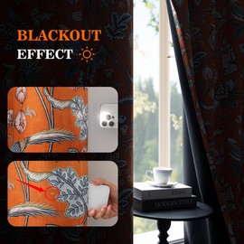 MYSKY HOME Orange Floral Blackout Curtains & Drapes 95 inch Curtains 2 Panels Set for Living Room Bedroom Boho Farmhouse Elegant Curtains Heat Block Sound Reduce Drapes with Bird Design