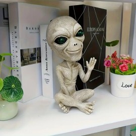 US Stock 1pc Solar Alien Statue with Glowing Eyes - Lifelike Cosmic Figurine, Sci-Fi Room Home DecorColor: As picture, Size: One Size
