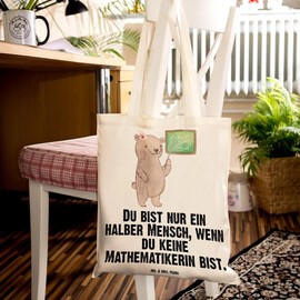 Mr. & Mrs. Panda Tote Bag Mathematician with Heart - Gift, Gift, Student, Math, Shopping Bag, Jute Bag, Bachelor, Math Lesson, Bag, Company, Fabric Bag, Anniversary, Master, Work, cream-coloured