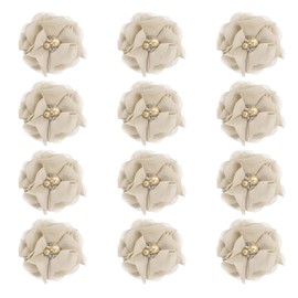 PATIKIL 2 Inch Chiffon Flowers, 12 Pcs Rhinestone Pearl Sewing Fabric Flowers Artificial Appliques Embellishments for Clothing Wedding DIY Craft Headbands Decor, Beige