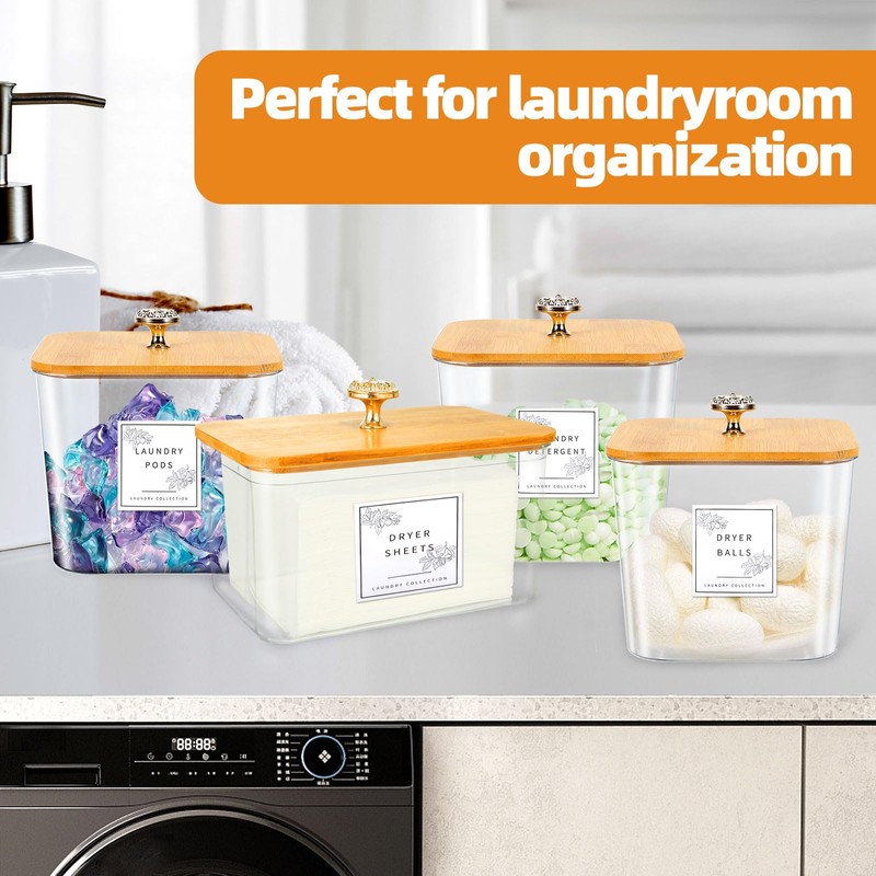 ASMALAM 4 Pack Laundry Room Organization Storage Containers Acrylic Jars