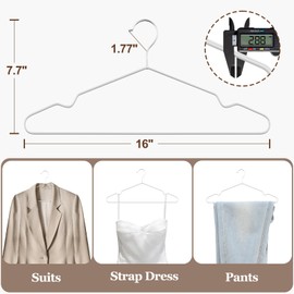 UEAKPIC 30 Pack 16" Non-Slip Rubber Coated Metal Suit Hangers with Round Notches for Strap Dress, Camisole, Pants, Coats, Shirt, Heavy Duty, Space-Saving, White