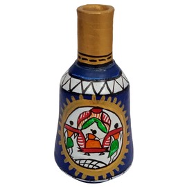 Purpledip Terracotta Madhubani Design Flower Vase: Artisan Painted Decorative Earthen Clay Pot (12707B)