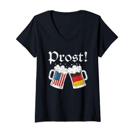 Womens Oktoberfest Shirt American German Flag Beer Prost V-Neck T-Shirt