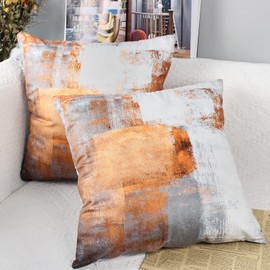 OYIMUA Set of 2 Decorative Velvet Cushion Covers 50 x 50 cm Abstract Art Decor Pillow Case Orange White Cushion Cover 20x20 inches for Outdoor Patio Garden Blench Living Room Sofa Farmhouse Decor