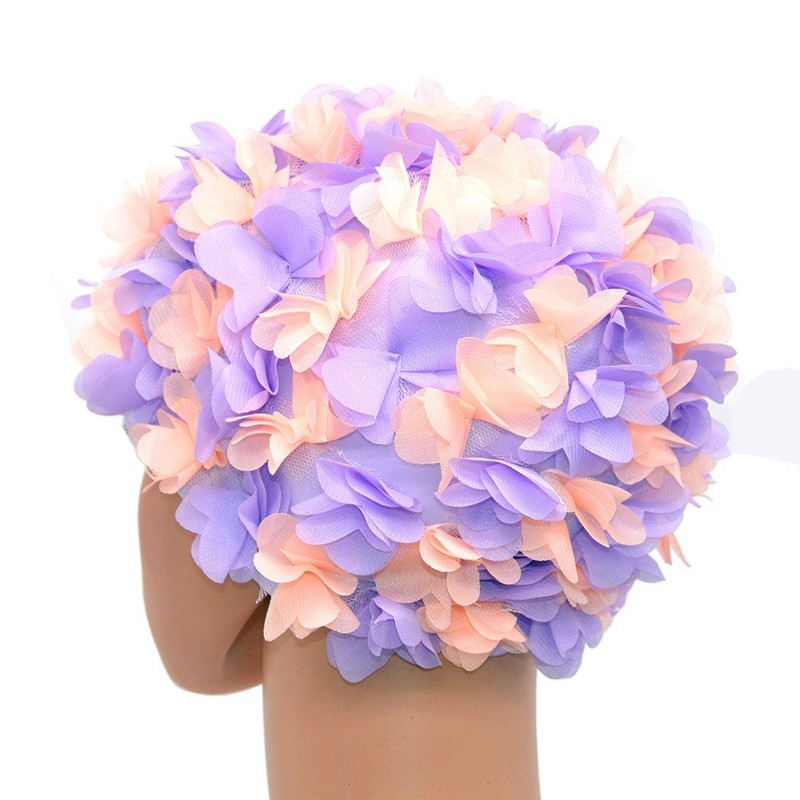 Medifier Badekappe mit Blumenmuster, Retro-Stil, für Damen, Lila und Hellrosa
