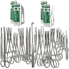 A2Z Scilab Premium Quality 43pcs Scissors Forceps Hemostats Needle Holder Backhaus Clamps + Extra Blades - All in 1 Complete Kit for Medical Student Veterinary Training - Made of Stainless Steel