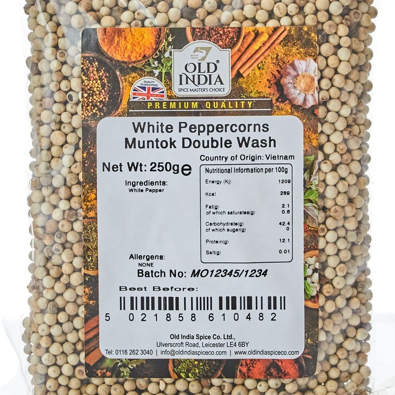 Old India White Peppercorns Muntok Double Wash 250g