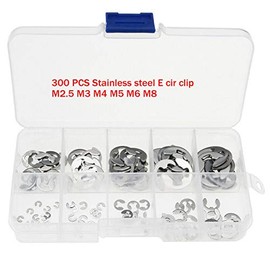 E-Clip SENRISE 300PCS 6 Size Stainless Steel E-Clip External Retaining Ring Snap Internal Circlip Ring Assortment Kit M2.5 M3 M4 M5 M6 M8 with Plastic Box
