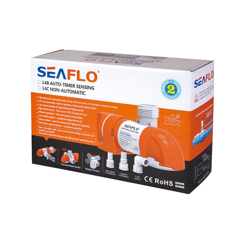 LIGHTEU®, 12V 1100GPH Narrow Low Profile Timer Sensing Automatic Bilge