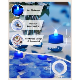 Amagic 1000 Pieces Blue Artificial Rose Petals with 12 Blue Heart LED Tea Lights, Rose Petals, and Candles Set for Proposal, Anniversary, Romantic Night, Wedding Decor