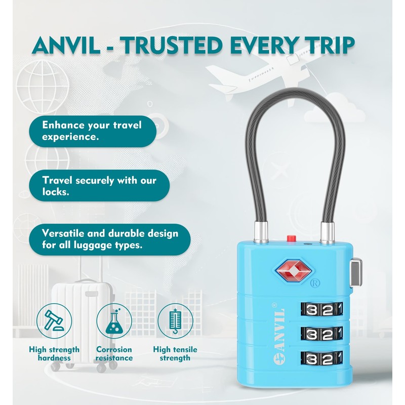 ANVIL TSA Approved Luggage Locks – High Security TSA008 Combination