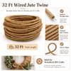32 Ft Wired Jute Twine, Bendable Wired Twine for Wreaths