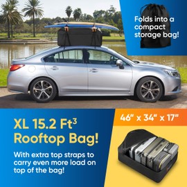 BAGMATE Waterproof Car Roof Bag - Car Rooftop Cargo Carrier Bag – 15 Cubic Ft Roof Rack Cargo Carrier, Includes Anti-Slip Mat, 4 Door Hooks, Reinforced Zipper/Buckle, with or Without Rack