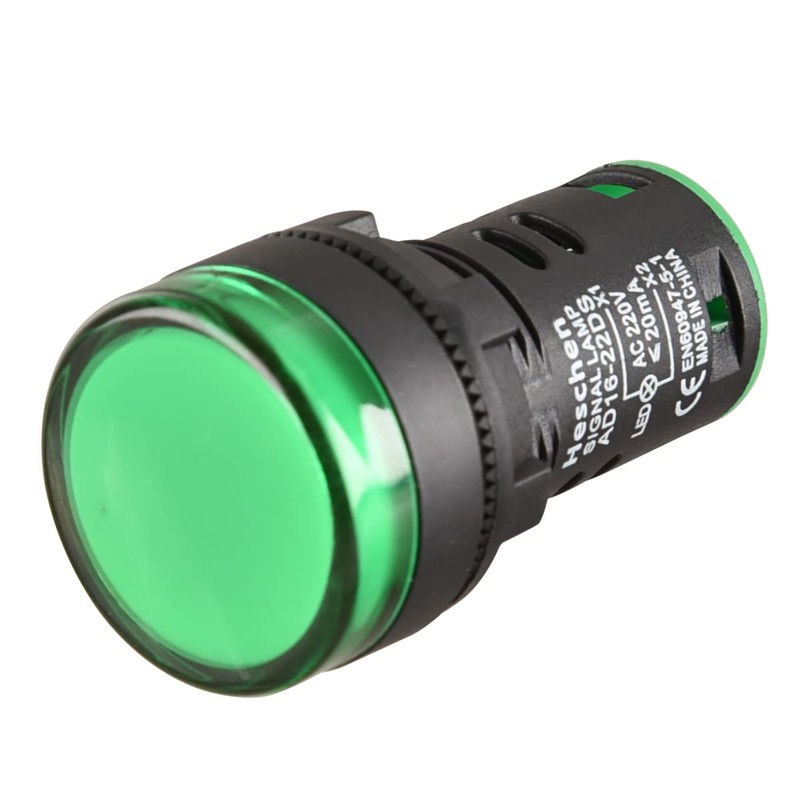 Heschen 22mm LED Indicator Pilot Light, AD16-22D/S, 220VAC 20mA, Green