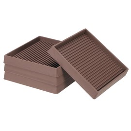 PATIKIL 4"x4" Square Rubber Furniture Pads, 4 Pack Non Slip Caster Cups Anti Skid Floor Protectors for Furniture Feet Bed Couch Chair Table Stopper, Brown