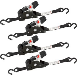 1" x 6' Retractable Ratchet Straps, 1600 lbs Break Strength, Heavy Duty 4 Pack, Self Retracting Tie Downs with S Hooks, DOT Approved for Durable Strapping for Trailers, Trucks, Boats, and Cargo