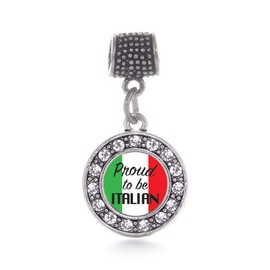 Inspired Silver - Proud to be Italian - Silver Memory Charm for Women - Circle Charm Jewelry Gift with Cubic Zirconia - Women's Charm for Bracelets
