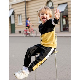 Hevemexy Toddler Boy Clothes Long Sleeve Hoodie Sweatsuits Tops and Pants 2Pcs Boys Fall Winter Outfits Set (Yellow and black, 2-3 Years)