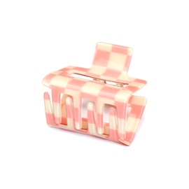 QinGoo Small Checker, Hair Clip, 1 Piece, Strong Hair Clip, Firm, Hair Clip, Cute, Stylish, Women's, Hair Accessories, Korean (2.0 x 2.0 inches (5.2 x 5 cm), Pink)