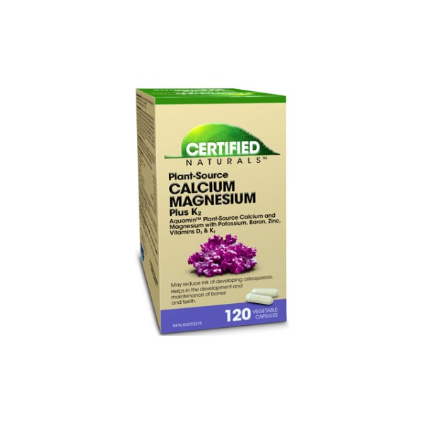 Certified Naturals Calcium Magnesium + K2 (Plant-Source) - 120 V-Caps