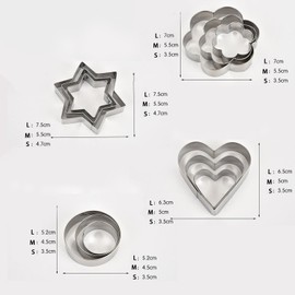 12 PCS Stainless Steel Cookie Moulds,Multi-Shape Cookie Moulds,Cookie Cutter,Home and Kitchen Baking Tools (Heart,Star,Flower,Round)