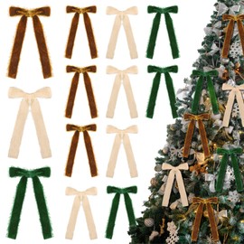 Suncalla 12 Pcs Frayed Velvet Bows Christmas Ornaments Tree Vintage Frayed Crushed Velvet Ribbon Bows for Tree Garland Wreath Indoor Outdoor Xmas Decorations(Multicolor)