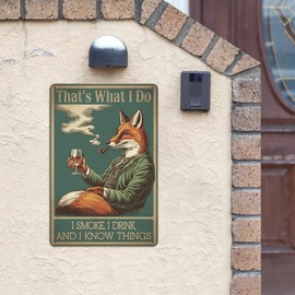 Fox Wine Lover Tin Sign 8X12IN Bohemian Metal Wall Art for Home Bar, Apartment & Eclectic Lounge Decor with Edgy Quote Design