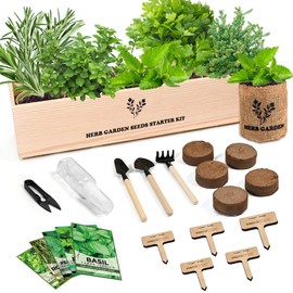 Sproutix Indoor Herb Garden Starter Kit, 5 Seeds Growing into Basil, Parsley, Rosemary, Thyme, Mint, Including A Wooden Box, Soil Discs & Planters with A Gift Box, Ideal Christmas Gifts for Women