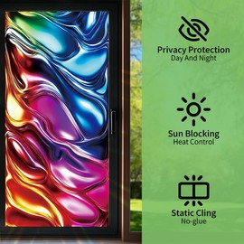 SHENGYUMY Colorful Fluid Art Window Film， Window Privacy Film ，Stained Decals Static Cling Sun Blocking Decor for Home Office Windows Doors Glass Partitions 17.7x39.3 inch.
