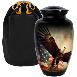 Trupoint Memorials Cremation Urns for Human Ashes, Military and Patriotic Decorative Burial Urn for Verteran Adult Men and Women, Large Black