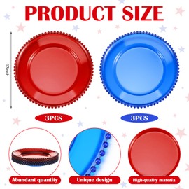 CHENGU 6 Pcs 4th of July Charger Plates Patriotic Charger Plates Red and Blue Clear Acrylic Round Table Decorations Placemat for Independence Day Party Kitchen Dining Tables