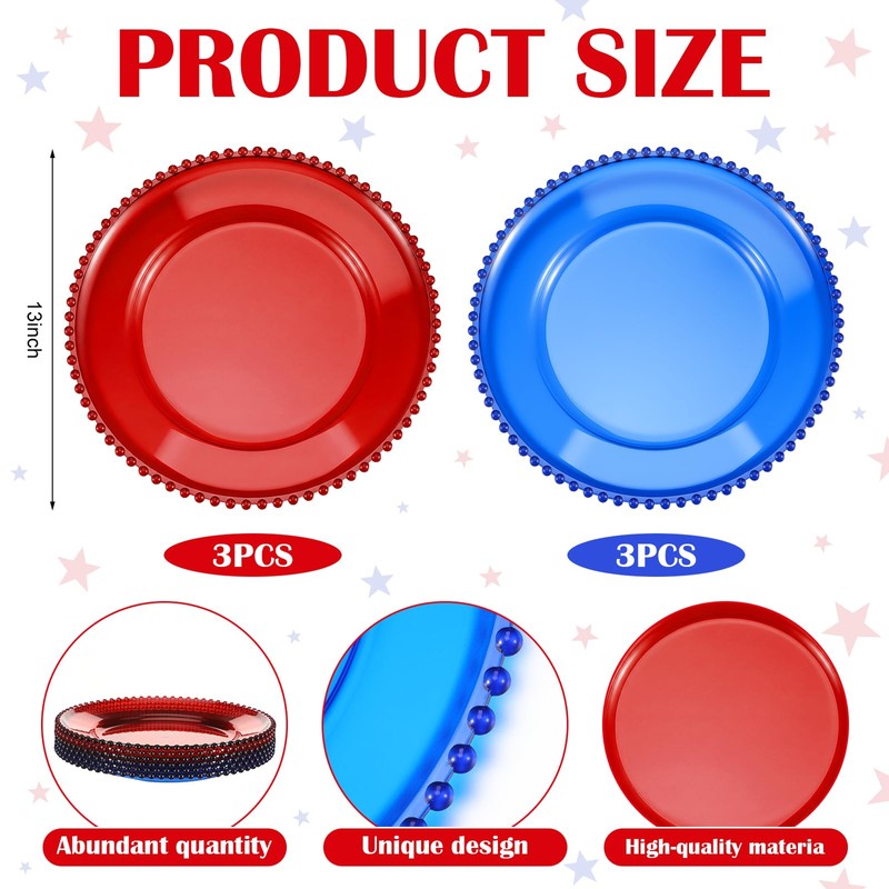 CHENGU 6 Pcs 4th of July Charger Plates Patriotic Charger