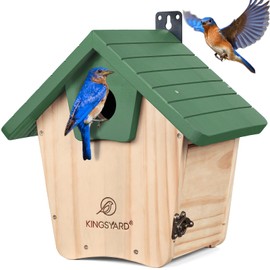 Kingsyard Blue Bird House for Outside - Cedar Wood Nesting Box with Clear View Panel & Predator Guard for Bluebird Wren Swallow Cardinal Finch, Green