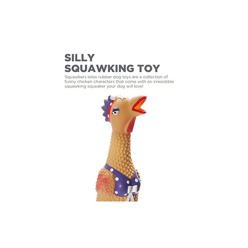 Outward Hound Squawkers Henrietta Latex Rubber Chicken Interactive Dog Toy,
