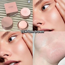 Baked Highlighter Makeup, All in One Blusher and Cream Highlighter, Highly Pigmented, All Over Face Glow, Glow Balm Dewy, Shimmer Glow Finish Face Makeup for Women (Plum Brown)