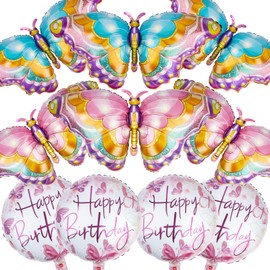 Butterfly Birthday Decorations - 10 PCs Giant Foil Balloons - Pink & Purple Theme Party Supplies for Happy Birthday