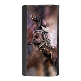 (Native American Girl Ridding Horse) women's Patterned Leather Buckle Trifold Wallet Bag Pouch Holster With Credit Card Holder