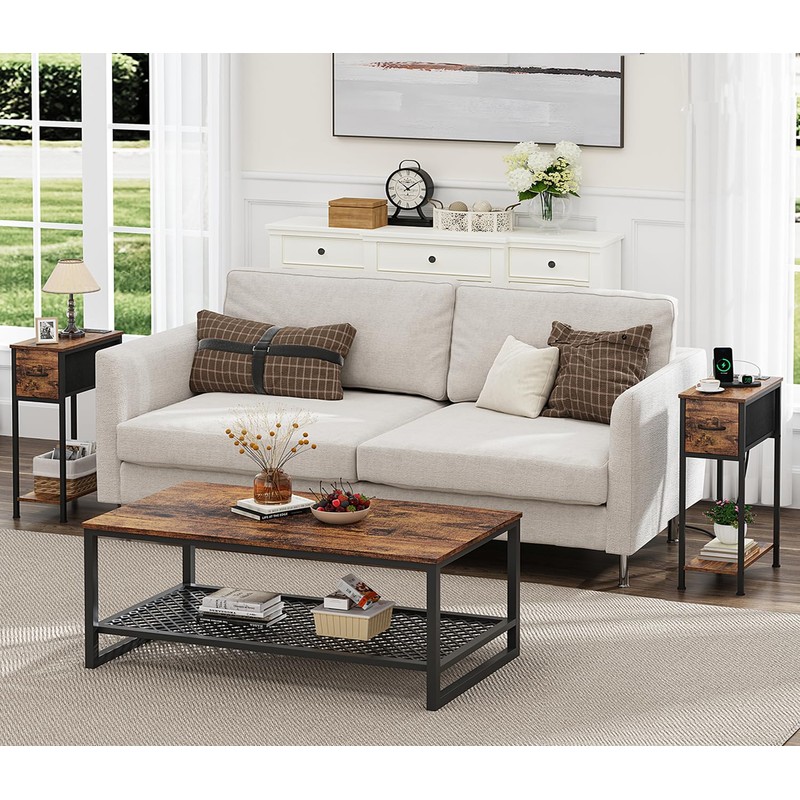 Vagusicc End Table Set of 2 with Charging Station, Narrow