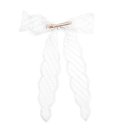 Large 8.5 Inch Lace Hair Bow with Tails (White)
