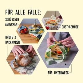 Beegut Beeswax cloths set of 3 from Germany with organic raw materials, keep food fresh plastic-free, sustainable alternative to cling film, compliant as food packaging