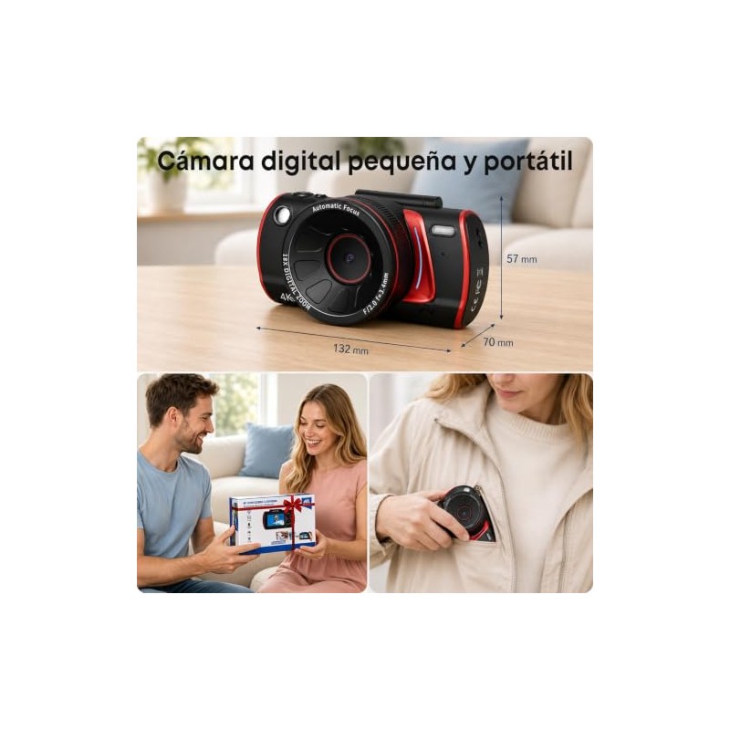 Cámara Digital, 64 MP Camaras Fotografíacas, Pantalla Giratoria de 3''