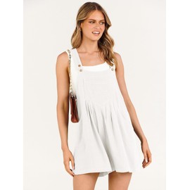 ANRABESS Women's Summer Casual Rompers Bib Short Overalls Loose Linen Jumpsuit Beach Outfits Travel Vacation Clothes, White, Small