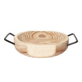 DN DECONATION Round Wooden Dough Bowl with Metal Handles for Coffee Table