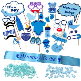 30 PCS Baby Shower Party Photo Booth Props Kits Allazone It's A Boy Baby Shower Birthday Party Decorations (Blue)