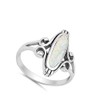 Long Wide Filigree Swirl White Simulated Opal Oval Ring .925
