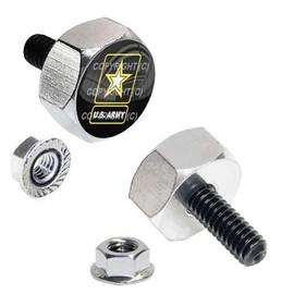 Tricktoppers Hex Head Polished Billet Aluminum Universal Motorcycle License Plate Frame Fastener Tag Bolt Kit with High Resolution Gloss Graphics - Military Veteran US Army Star Logo (2 Pcs)
