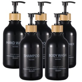 Mithrgrous Shampoo and Conditioner Dispenser Bottles,5Pack Dispenser Bottles Refillable,16.9oz Shower Containers for Conditioner,(Black) Bathroom Shampoo Dispenser Set