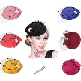 Fascinators Hats 20s 50s Hat Pillbox Hat Kentucky Derby Fascinators Bowknot Veil Cocktail Tea Party Headwear for Women Girls